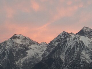 Mountain sunset blue sky snow