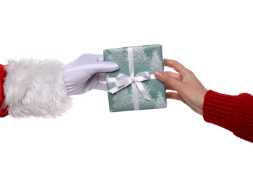 PNG, Santa's hand with gifts, isolated on white background