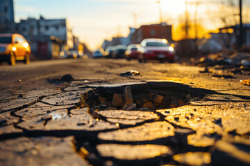 road repairs for potholes in the road - obrazy, fototapety, plakaty