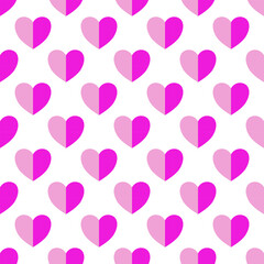 seamless pattern with pink hearts on white background. Seamless for textile, fashion, card, wrapping paper, banner, carpet, book cover, tie, table cloth.