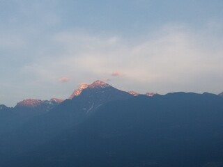 Mountain sunset blue sky snow