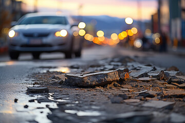 road repairs for potholes in the road - obrazy, fototapety, plakaty