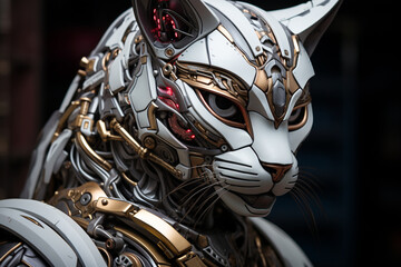 Portrait Of A Futuristic Cyborg Cat - Generative AI - obrazy, fototapety, plakaty