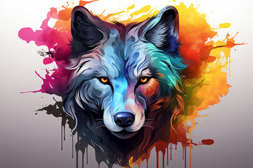 watercolor style design, design of a wolf