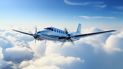 Fototapeta na wymiar Business jet airplane flying on a high altitude above the clouds. Generation AI 