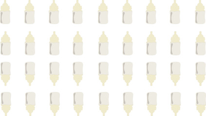 Baby bottle set. Vector flat illustration of filled and empty newborn baby plastic milk bottles with silicone and latex nipples isolated on white background.