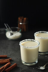 Two glasses with traditional Puerto Rico cocktail Coquito