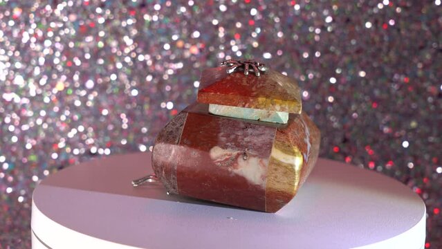 Urn or sarcophagus made of stone in small with lid also stone coffin filmed in the studio