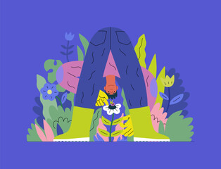 Naklejka premium Greenery, ecology -modern flat vector concept illustration of a male gardener carrying the plants. Metaphor of environmental sustainability and protection, closeness to nature