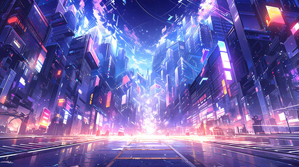 Cyberpunk Retro Futuristic City. Blurred background with neon lights. Cyber punk theme, urban landscape.