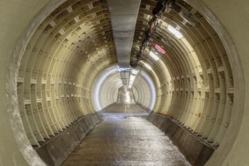 Greenwich foot tunnel beneath the River Thames in London, England - Powered by Adobe
