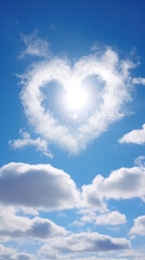 Naklejka na ściany i meble Wind-drawn heart-shaped cloud in a blue sky, capturing nature's ephemeral romance beautifully.
