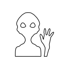Alien with say hello gesture in outline flat icon portrait style. Vector illustration design element template in trendy style. Editable graphic resources for your creativity project.
