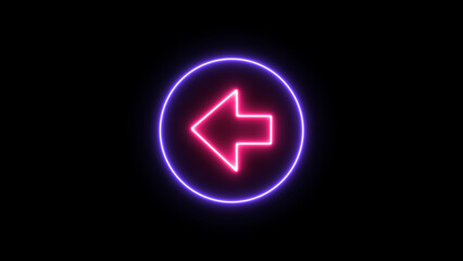 blue color  circle, left rosepink color Neon arrow icon ,andblack  background.