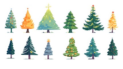 Obraz premium Collection of Christmas trees Colorful vector illustration in flat cartoon style