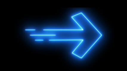 Bue color arrow points to the right. Flashing neon icon to the right arrow. - obrazy, fototapety, plakaty