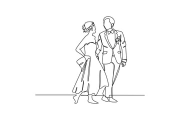 Wedding couple shaking hands. Hand drawn style vector design illustrations, Newlyweds holding hands, hugging, wedding minimalist concept. Element for wedding.