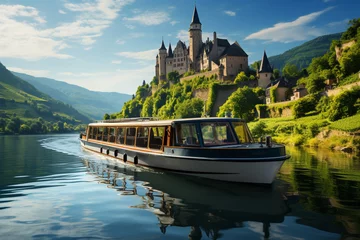 Foto op Plexiglas Tourist Boat On The Danube River - Generative AI © Stefan
