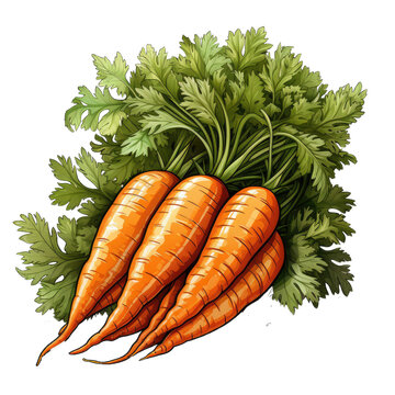 carrot with green leaves . Clipart PNG image . Transparent background . Cartoon vector style . Generative AI
