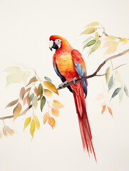 A Minimal Watercolor of a Macaw in an Autumn Setting