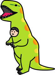 ティラノサウルスの着ぐるみを着た人物