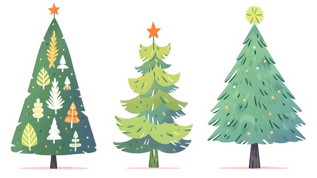 Collection of Christmas trees Colorful vector illustration in flat cartoon style