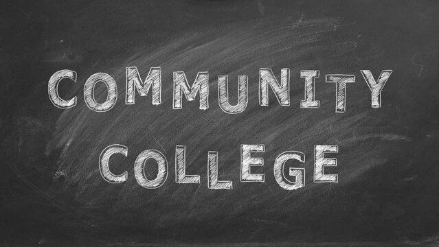 Hand drawing Community college on black chalkboard.