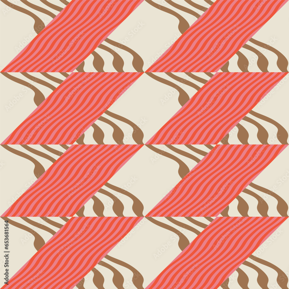 Poster Modern abstract geometric contemporary vector seamless diagonal pattern with simple elements and shapes. Graphic pastel colored minimalist background.