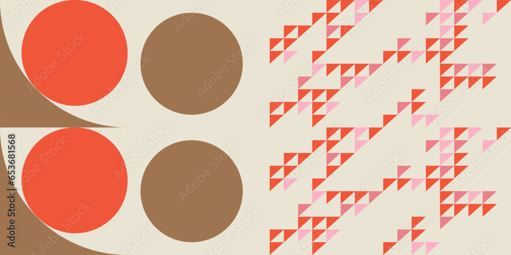 Leinwandbilder Modern abstract geometric  vector seamless pattern with simple elements and shapes like circle, square and triangle. Graphic pastel colored minimalist background.