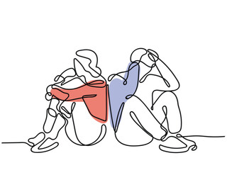 a married couple struggling in their marriage line art