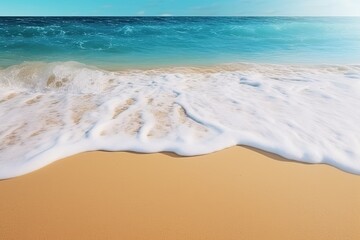 A serene beach with crystal-clear blue sea. Generative AI.