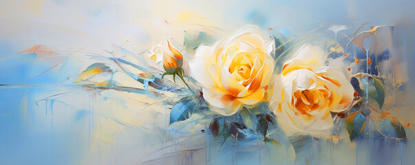 Abstract oil painting of a golden roses - obrazy, fototapety, plakaty