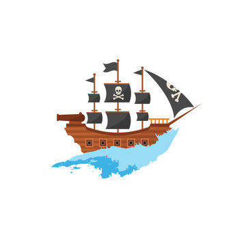 recommend clip art: Wooden pirate buccaneer filibuster corsair sea dog ship icon game isolated flat design illustration