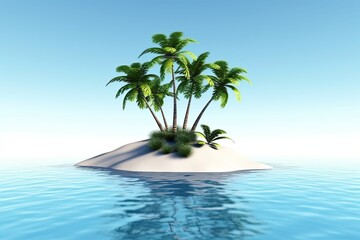 Fototapeta na wymiar Tropical island with palms in ocean. Generative AI.