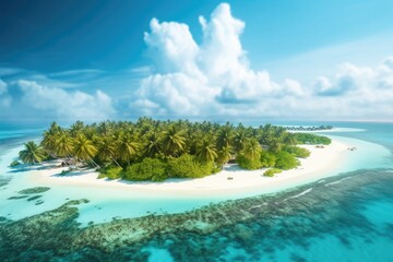 Tropical island with palms and blue sky. Generative AI.
