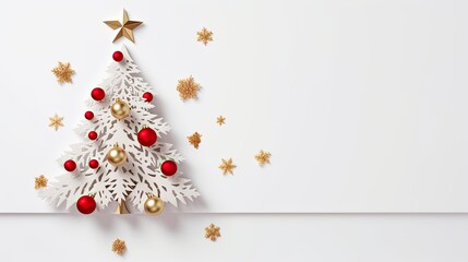 Illustration of Christmas tree ornaments for greeting cards isolated over white background. - obrazy, fototapety, plakaty