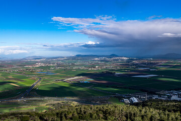Fototapeta na wymiar View of the Jezreel Valley from the Carmel Mountain at Muhraqa viewpoint. 