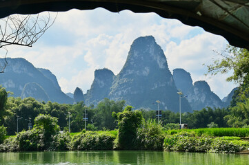 Picturesque River and Karst Landscape of Mingshi Pastoral in Guangxi Region, Southern China