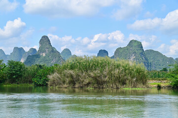 Karst Landscape and River of Mingshi Pastoral in Daxin County, China