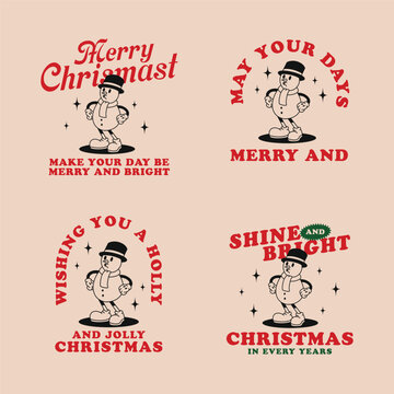 CHRISTMAS SNOWMAN RETRO MASCOT ILLUSTRATION