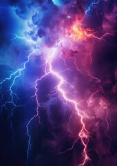Landscape storm view on lightning bolts, bad weather forecast, climate change.. Generative ai. - obrazy, fototapety, plakaty