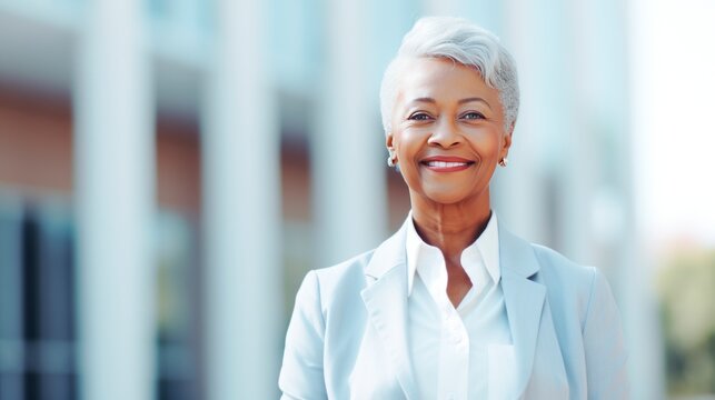 portrait of senior african american business woman outside an office building