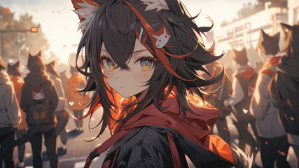 Obraz premium Beautiful young cat girl anime art style - Generative AI