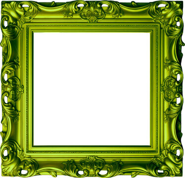 Antique square green picture mirror frame isolated on transparent background, png