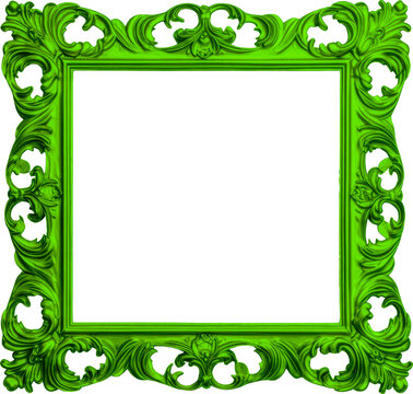 Antique square green picture mirror frame isolated on transparent background, png