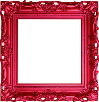 Antique square red picture mirror frame isolated on transparent background, png
