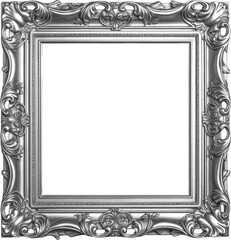 Antique square silver picture mirror frame isolated on transparent background, png