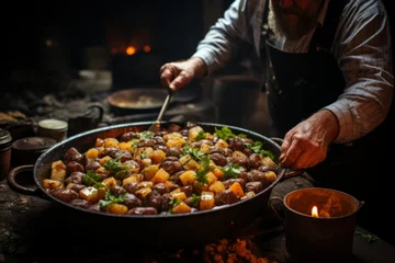 Poster Traditional Irish stew being prepared in a rustic kitchen, Generative AI © Shooting Star Std