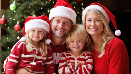 Small family having happy time together on Christmas.