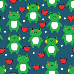 Seamless cute frog pattern for fabric prints, textiles, gift wrapping paper. colorful vector for children, flat style